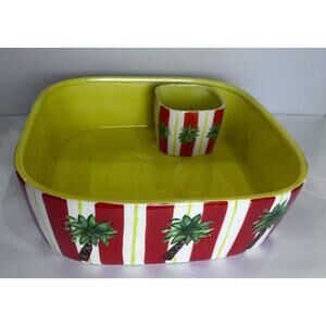 Main Street Collection Chip N Dip Yellow/Red Palm Trees Summer Party Serve Ware